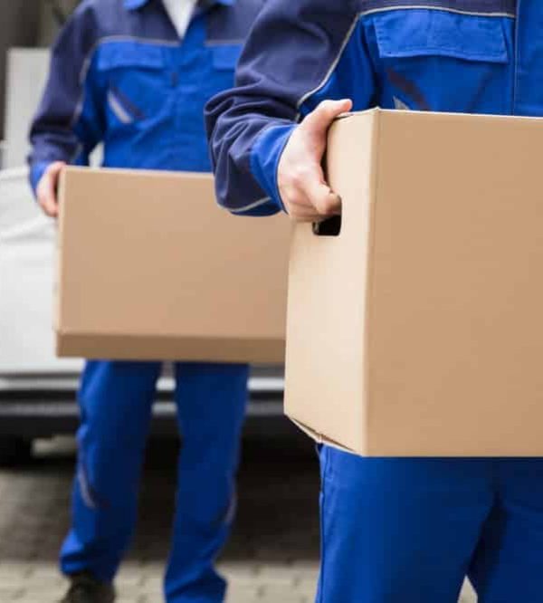 Workers Carrying Cardboard Box — Removals & General Freight in Port Macquarie, NSW